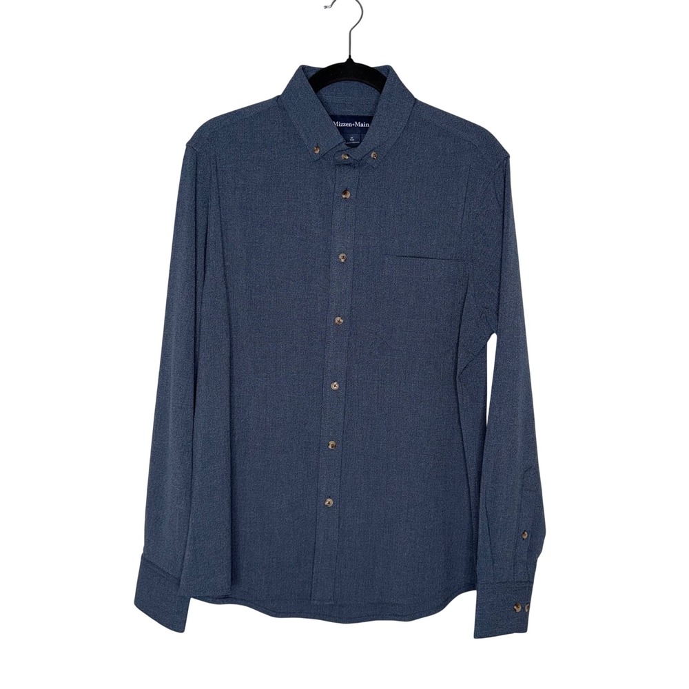 Mizzen+Main Leeward Dress Shirt Mens Medium Blue Excellent Trim Fit Performance
